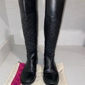 Tory Burch, Black Quilted Leather Riding Boots